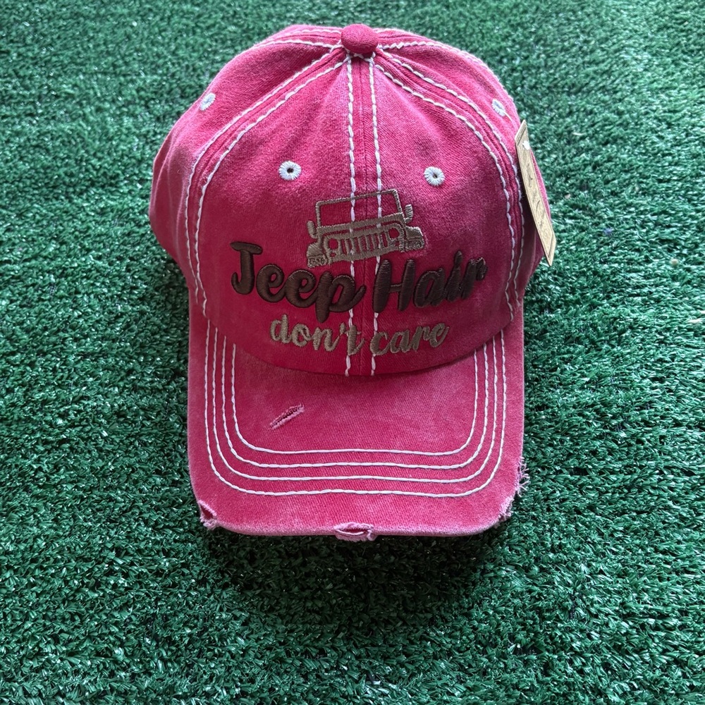 Jeep Red Distressed Hat- Jeep Hair Don’t Care ✌️